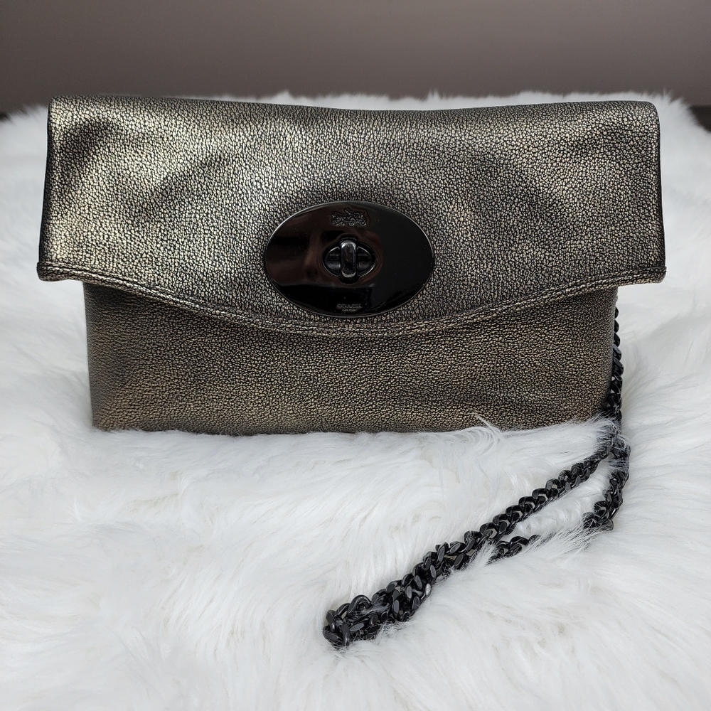 Coach Metallic Leather Turnlock Clutch Shoulder Bag - Picture 2 of 13